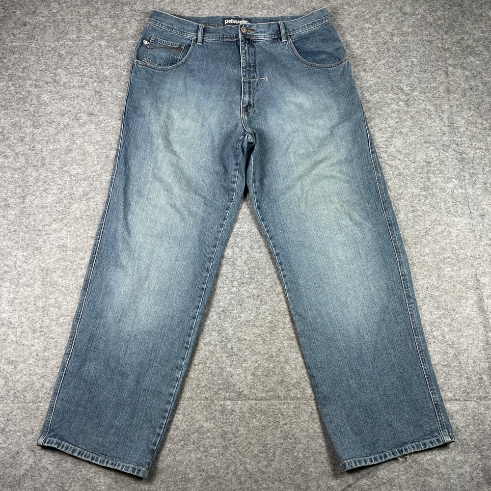 Vintage 90s Pelle Pelle Jeans Mens 40x34 (Fits 38x33) Blue Baggy Wide Leg Y2K